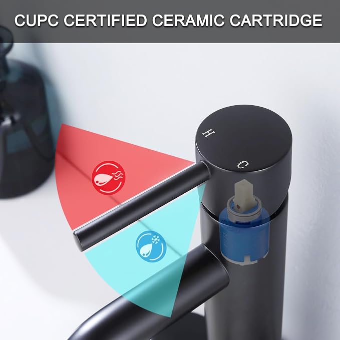 Bathroom Faucet Matte Black Modern Bathroom Sink Faucet with Single Handle Suitable for 1 or 3 Holes, Supply Deck Plate and Hose