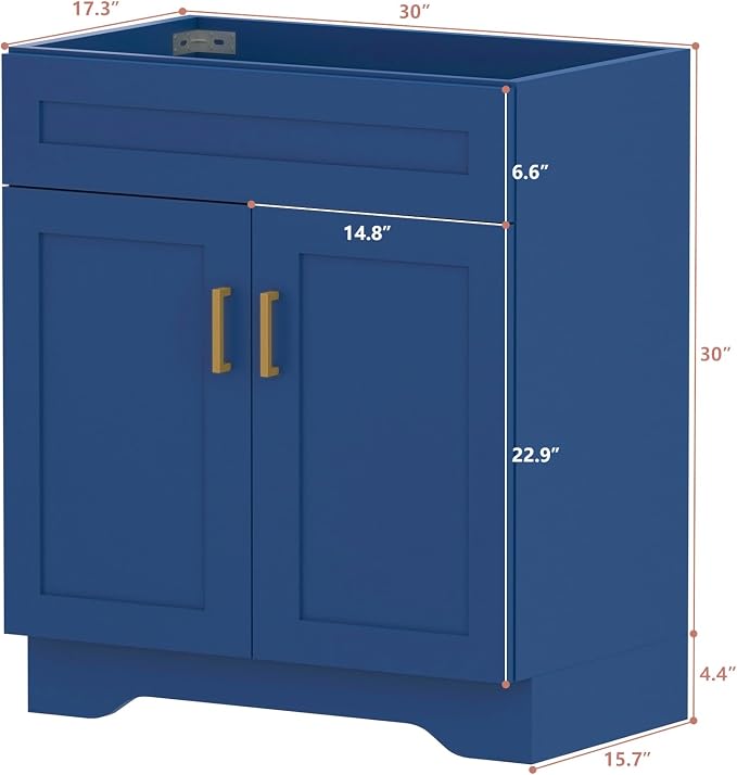 30 Inch Bathroom Vanity, Wooden Double Door Bathroom Sink Storage Cabinet, Freestanding Modern Bathroom Vanity Without Sink (Blue No Sink, 30")