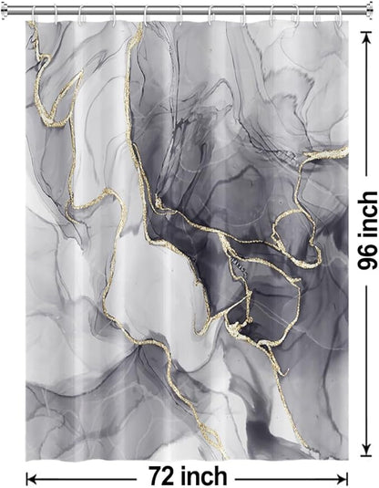 Grey Shower Curtain, Ombre Light Grey Marble Shower Curtain Set Modern Aesthetic Gray Ink Texture Waterproof Bathroom Curtain with Hooks, 72x96 Inch