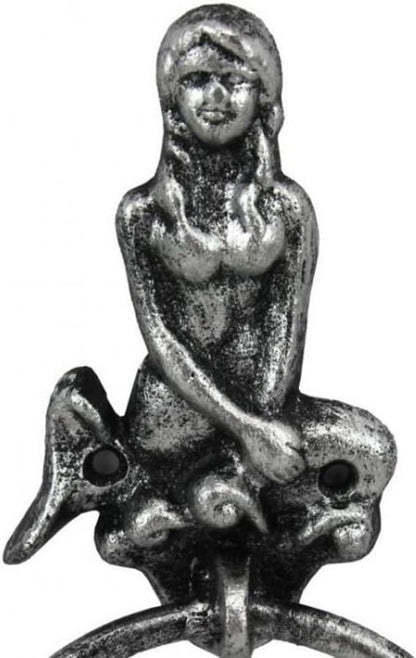 Antique Silver Cast Iron Mermaid Towel Holder 8.5 Inch - Mermaid Decoration - Metal Wall Art