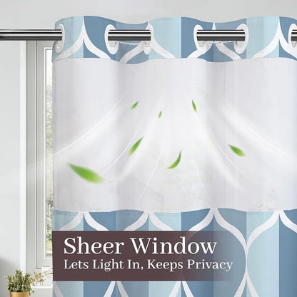 Gelbchu Light Blue No Hook Shower Curtain with Snap-in Liner, 71 x 74 Inch | Built-In Hooks, Mesh Top Window, Water-Repellent, Machine Washable, Quick Drying, Premium Polyester, Hotel Style, Modern