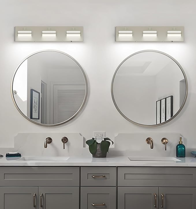 Joossnwell Brushed Nickel Vanity Lights for Bathroom Light Fixtures (3-Light, 19.69-Inch) Dimmable 5CCT Modern Bath Lighing Fixture Over Mirror LED Vanity Lighting