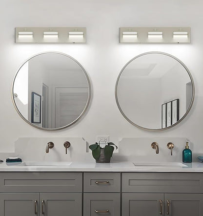 Joossnwell Brushed Nickel Vanity Lights for Bathroom Light Fixtures (3-Light, 19.69-Inch) Dimmable 5CCT Modern Bath Lighing Fixture Over Mirror LED Vanity Lighting