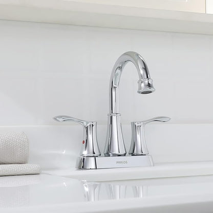 PARLOS Swivel Spout 2-Handle Bathroom Sink Faucet with Metal Pop-up Drain and Faucet Supply Lines, Chrome, Demeter 1362701