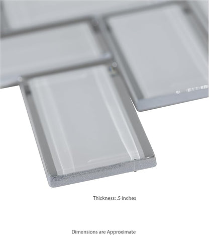 MSI Ice Bevel Herringbone 11 in. x 14 in. Glossy Glass Tile for Kitchen Backsplash, Wall for Bathroom, Accent, and Shower Wall Tile Mesh-Mounted Mosaic