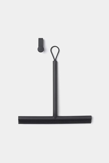 Brabantia Silicone Shower Squeegee with Hook (Dark Gray) Anti Streak Cleaning Wiper for Bathroom Glass, Plastic, Tile - Doublesided Brush & Rim Design