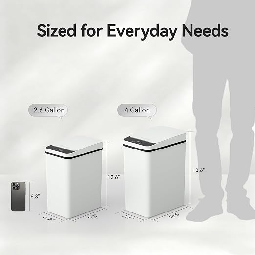 FRESHLIX Bathroom Automatic Trash Can, 4 Gallon Touchless Motion Sensor Small Garbage Can with Lid Smart Electric Narrow Waterproof Garbage Bin for Bedroom Office Halloween Decoration, White