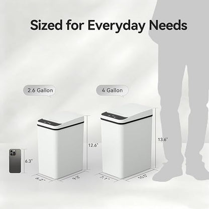 FRESHLIX Bathroom Garbage Can with Lid, 2.6 Gallon Diaper Trash Can, Automatic Trash Cans Touchless, Slim Waterproof Smart Commercial Trash Can for Bedroom, Bathroom, Office, Living Room, Toilet, RV
