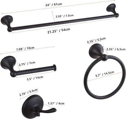 4 Piece Antique Bathroom Hardware Accessories Set Matte Black,24 Inch Towel Bar Set,Towel Rack Set,Bathroom Towel Holder Set