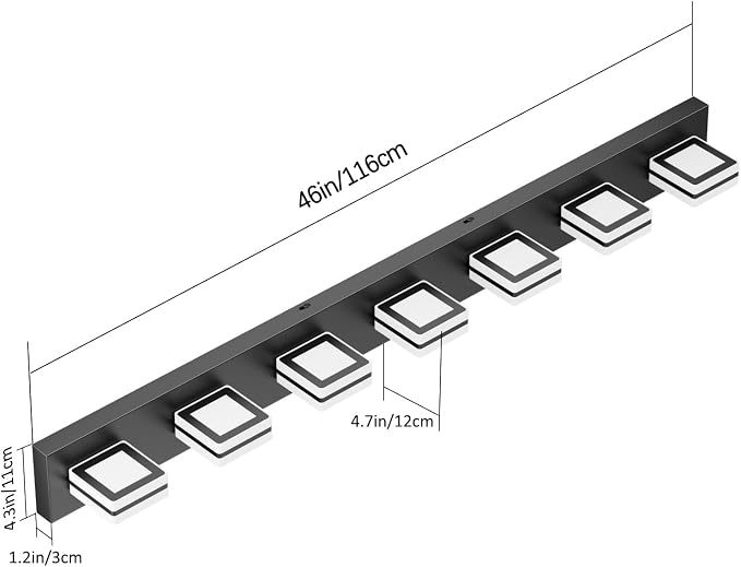 Ralbay 46inch Vanity Light Modern 7 Lights Black Bathroom Vanity Lighting Fixtures Over Long Mirror Acrylic Up and Down Matte Black Bathroom Wall Mounted Lights