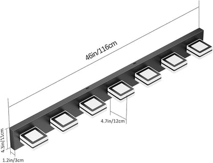 Ralbay 46inch Vanity Light Modern 7 Lights Black Bathroom Vanity Lighting Fixtures Over Long Mirror Acrylic Up and Down Matte Black Bathroom Wall Mounted Lights
