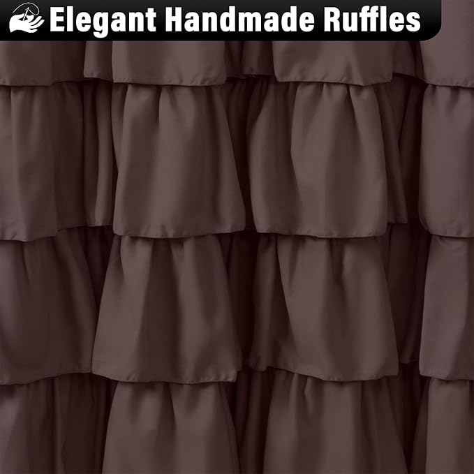 Seasonwood Ruffle Shower Curtains for Bathroom Ruffle Shower Curtain with Natural Buttons Farmhouse Style 72x72 Inch Brown