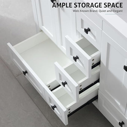 eclife 48" Bathroom Vanities with Sink Combo, Modern Thickened Wood Bathroom Storage Cabinet w/Undermount Double Sink, Matte Black Faucet Drain, Painted Surface, White