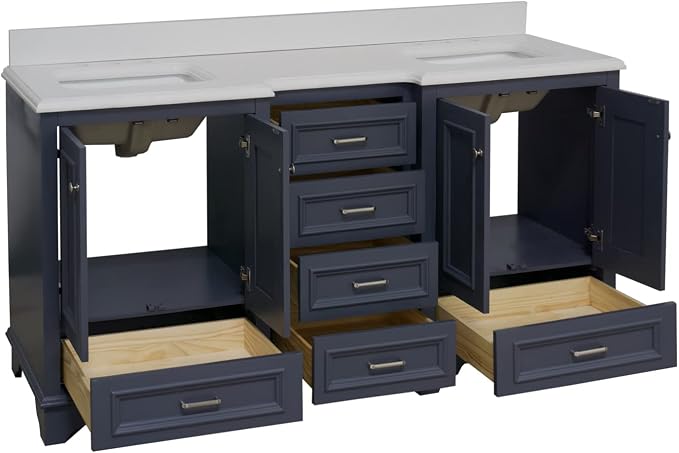 Kitchen Bath Collection Nantucket 72-inch Double Bathroom Vanity (Quartz/Marine Gray): Includes Marine Gray Cabinet with Stunning Quartz Countertop and White Ceramic Sinks