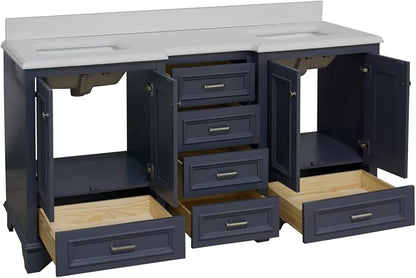 Kitchen Bath Collection Nantucket 72-inch Double Bathroom Vanity (Quartz/Marine Gray): Includes Marine Gray Cabinet with Stunning Quartz Countertop and White Ceramic Sinks