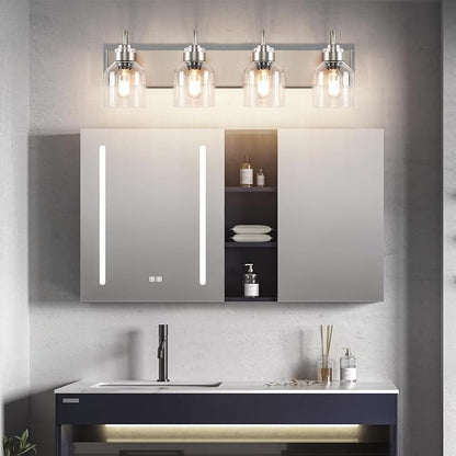 PRESDE Bathroom Light Fixtures Over Mirror Brushed Nickel 4 Light Bathroom Vanity Fixtures with Bubble Glass Globes
