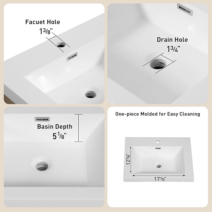 24" Floating Bathroom Vanity with Sink, Wall-Mounted Bathroom Storage Vanity Cabinet with Resin Top Basin and Soft Close Drawers, Fully Assembled, Natural Oak