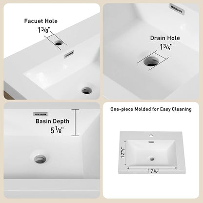 24" Floating Bathroom Vanity with Sink, Wall-Mounted Bathroom Storage Vanity Cabinet with Resin Top Basin and Soft Close Drawers, Fully Assembled, Natural Oak