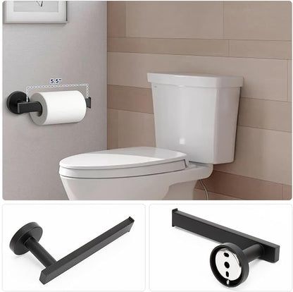 NearMoon 5 Pieces Bathroom Hardware Set 304 Stainless Steel - Square Towel Rack Set Include 16" Towel Rod + Towel Ring + Toilet Paper Holder + 2 Robe Towel Hooks Bathroom Accessories (Matte Black)