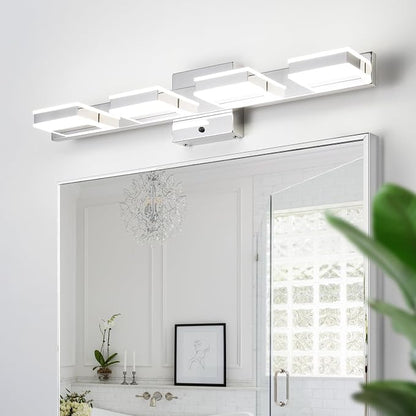 mirrea 24" 4 Light 3CCT LED Chrome Bathroom Vanity Light Fixture | Over Mirror,Bathroom Light Fixture,3000K/4000K/5000K ,Dimmable,Rust-resistant,Moisture-resistant,Acrylic shade