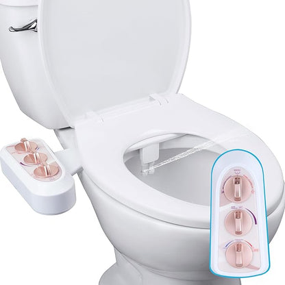 Hibbent Bidet Attachment for Toilet with Self Cleaning Dual Nozzle, Hot and Cold Water Spray Non-Electric Mechanical Toilet Seat Bidet for Rear or Female Washing Sanitizing, Rose Gold
