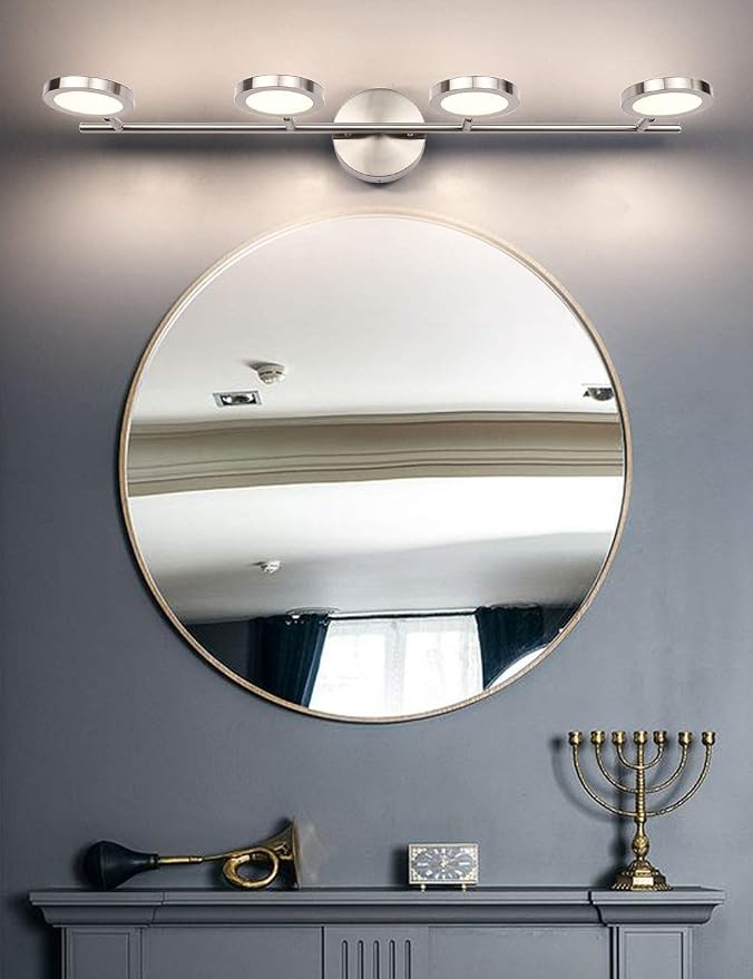 Joossnwell LED Bathroom Lights Fixtures, 4-Lights Vanity Lights Adjustable 20W 29.92" Inch 4000K Nickel Finish Swing Arm Up and Down Wall Sconces