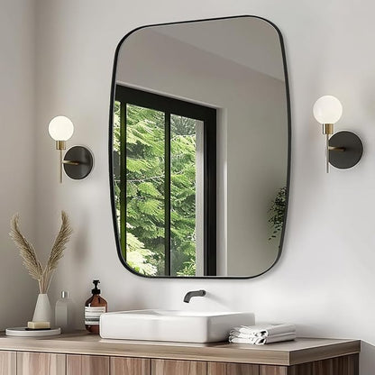 30x36” Black Bathroom Mirror, Oblong Vanity Mirror with Stainless Steel Metal Frame, Matte Black Oval Mirror for Over Sink, Modern Anti Rust Wall Mounted