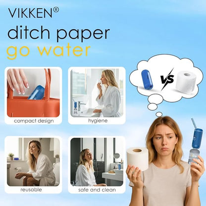 VIKKEN® Portable Travel Bidet USB-Type C Rechargeable Electric Mobile Handheld Ultra Strong Water Spray Personal Hygiene Self Care for Women & Men, iGo-X 250ml Blue
