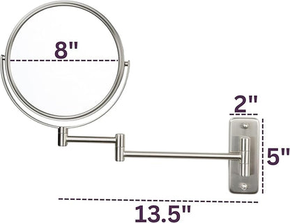JERDON Wall-Mounted Magnifying Mirror - Bathroom Makeup Mirror with 5X Magnification - 8-Inch Diameter - Nickel Finish - Model JP7506N