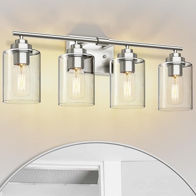 Bathroom Vanity Light Over Mirror,Bathroom Light Fixture Wall Sconce Lighting for Bedroom,Living Room (Nickel, 4-Light)
