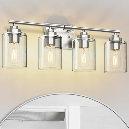 Bathroom Vanity Light Over Mirror,Bathroom Light Fixture Wall Sconce Lighting for Bedroom,Living Room (Nickel, 4-Light)