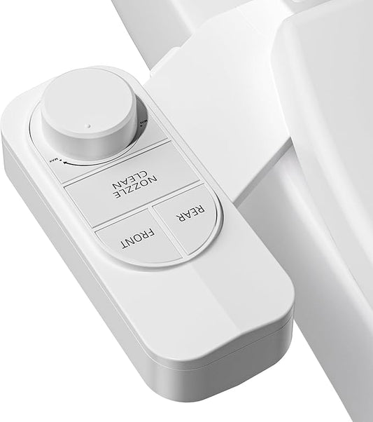 SAMODRA Non-Electric Bidet - Self Cleaning Dual Nozzle (Frontal and Rear Wash) Fresh Water Bidet Toilet Seat Attachment with Independent Adjustable Water Pressure (Classic White)