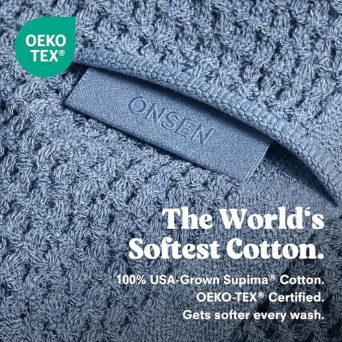 ONSEN Supima® Waffle Bath Towel, Large, Quick Dry Lint Free 100% USA Cotton, Lightweight Absorbent Bath Towel, 31x57 in (Denim Blue, 1x Bath Towel)