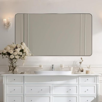 Chrome Bathroom Mirrors for Over Sink, 24x48 Inch Polished Silver Mirror for Wall, Rectangular Metal Framed Vanity Mirror -Modern Clean Design with Superior Stainless Steel Frame