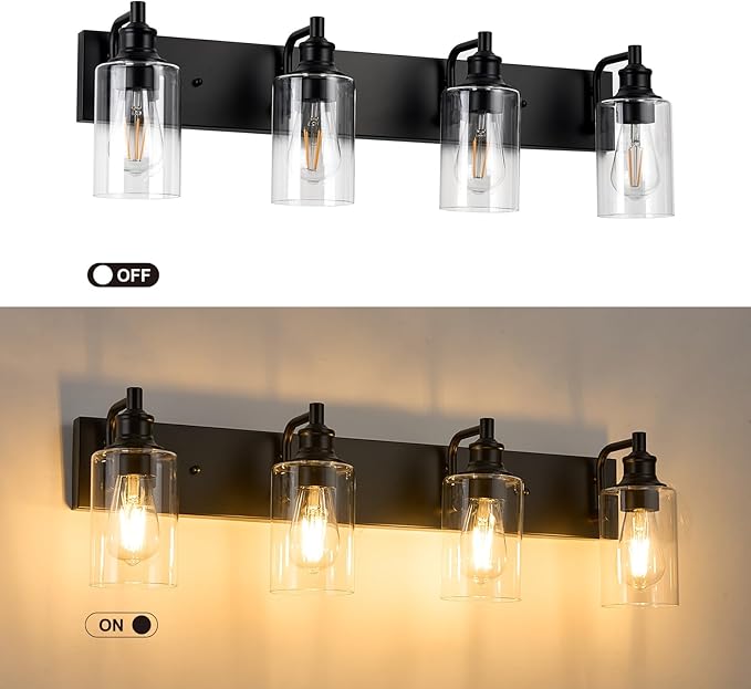 4-Light Bathroom Light Fixtures Modern Black Vanity Lights for Bathroom Lighting Fixtures Over Mirror for Cabinet Mirror Bedroom Hallway