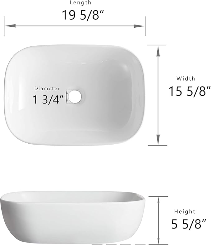 DeerValley DV-1V432 Prism Rectangular Bathroom Vessel Sink White Above Counter Vanity Porcelain Ceramic