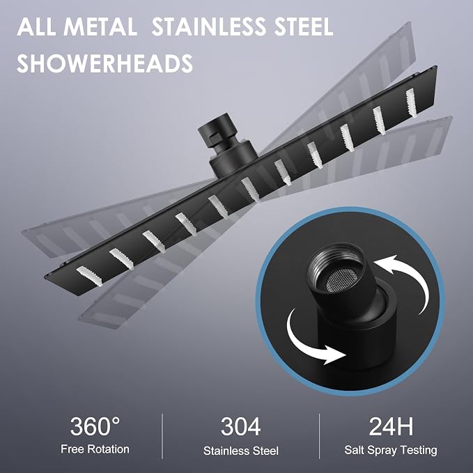 10 Inch Matte Black Rain Shower Head - All Metal Stainless Steel 304, Ultra Thin Design, Modern Bathroom Square Rainfall Showerheads - Full Body Coverage Bath Shower