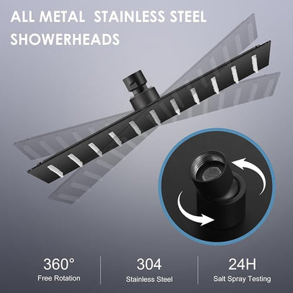 10 Inch Matte Black Rain Shower Head - All Metal Stainless Steel 304, Ultra Thin Design, Modern Bathroom Square Rainfall Showerheads - Full Body Coverage Bath Shower