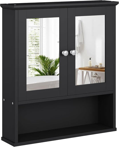 Bathroom Wall Cabinet with Mirror, Bathroom Mirror Cabinet Wall Mounted, Over Toilet Medicine Cabinets with Adjustable Shelf, Large Capacity, Black