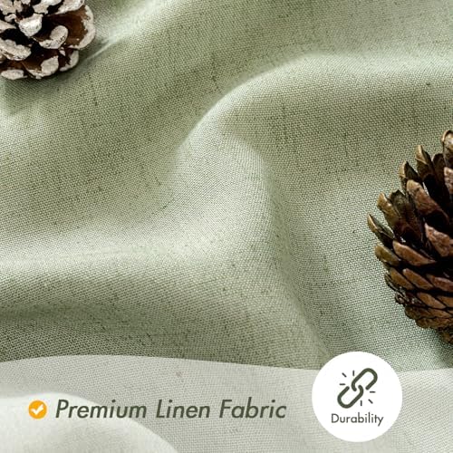 MIULEE Linen Buttonhole Fabric Shower Curtain Sage Green 72*72 Metal Hooks