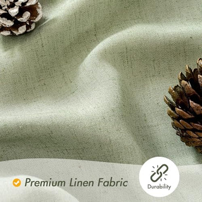 MIULEE Linen Buttonhole Fabric Shower Curtain Sage Green 72*72 Metal Hooks