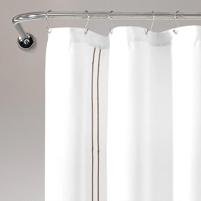 Lush Decor Hotel Collection Shower Curtain Single 72" W x 72" L White & Wheat - White Shower Curtains for Bathroom - Bathroom Curtain - Modern Decor