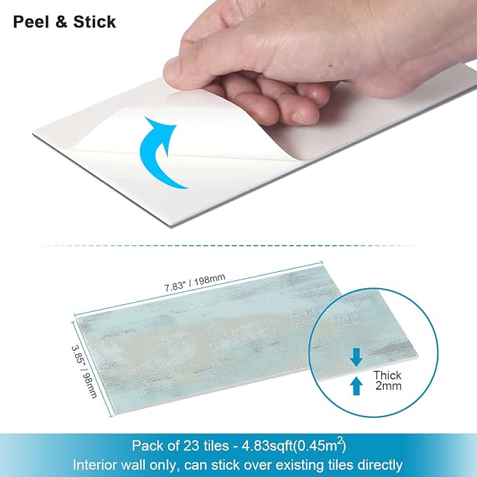 BeNice Peel and Stick Tile Backsplash Bathroom Califonia Blue 23pcs