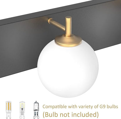 Aipsun Mid Century Modern Bathroom Vanity Light 3 Lights Milky White Glass Shades Black/Golden Bathroom Light Fixture(Exclude Bulb)