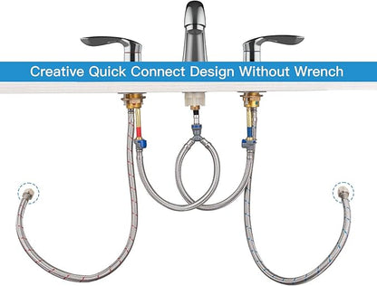 Bathroom Sink Faucet, Faucet for Bathroom Sink, Widespread Chrome Bathroom Faucet 3 Hole with Stainless Steel Pop Up Drain and cUPC Lead-Free Hose - (Chrome 2 Packs)