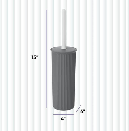 Superio Ribbed Collection Toilet Bowl Brush and Holder Set, Decorative Plastic Bathroom Toilet Brush with Holder, Toilet Cleaner Scrubber, Gray - 1 Pack