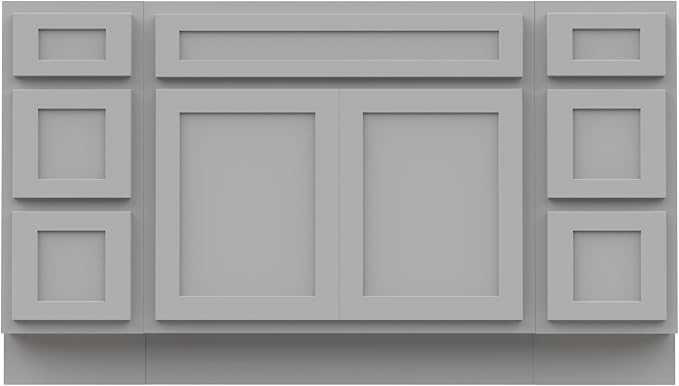 60 Inch Bathroom Vanity Base Only, Single Vanity Cabinet with 5 Dove-Tailed Drawers, Soft-Closing Doors, Gray, Without Top,Small