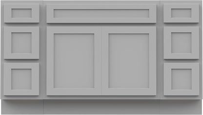 60 Inch Bathroom Vanity Base Only, Single Vanity Cabinet with 5 Dove-Tailed Drawers, Soft-Closing Doors, Gray, Without Top,Small