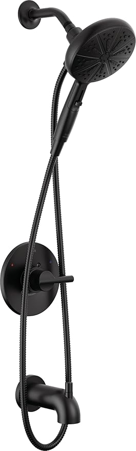 Delta Nicoli 14 Series Matte Black Bathtub Shower Faucet Set with Handheld Shower Head, Valve Trim Kit, Matte Black 144749-BL-HS (Valve Included)