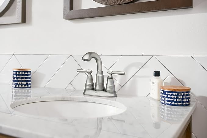 Moen Halle Spot Resist Brushed Nickel Two-Handle Centerset Bathroom Sink Faucet with Drain Assembly, 84971SRN (Pack of 2)